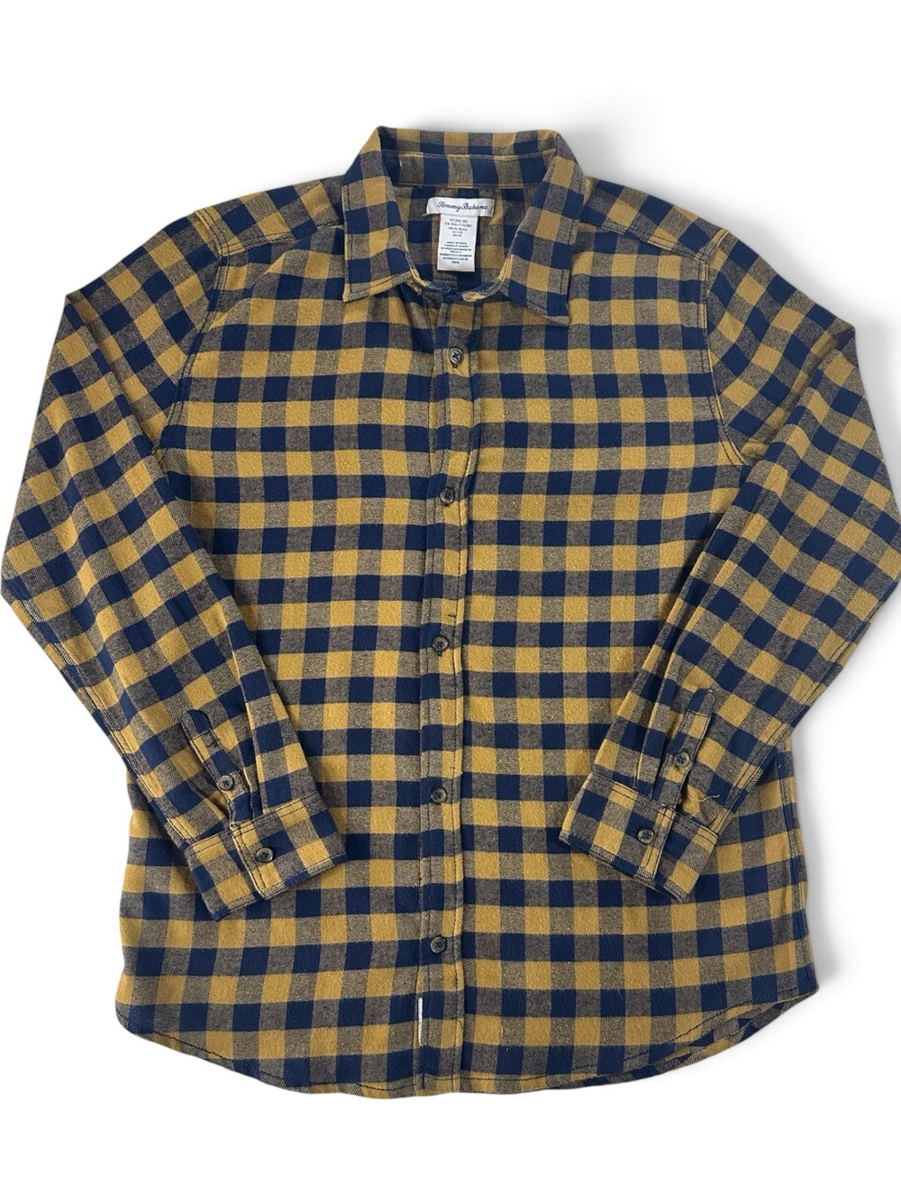 Tommy Bahama Yellow and Navy Plaid Flannel 16/XXL Teens Button-Down Shirt